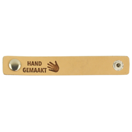 Durable leren label bandje met drukknoop van 10 x 1,5 cm - Hand gemaakt per 2 stuks