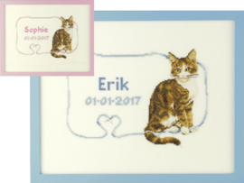 Borduurpakket geboortetegel voor meisje/ jongen in een pakket van Franciens katten