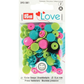 Color snaps -  Prym Love color bloem 13,6mm blauw, groen en roze