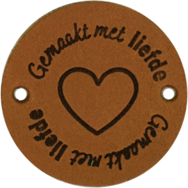 Durable Leren labels rond 3,5cm -Gemaakt met Liefde per 2 stuks