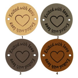 Durable Leren labels rond 3,5cm - Knitted with Love per 2 stuks