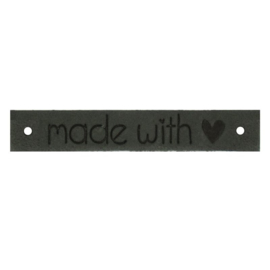 Leren label Made with ♥ 10mm x 61,5mm antraciet