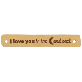 Durable leren aannaaibandje 7x1 cm - I love you to the moon and back per 2 stuks