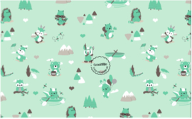 Jersey Stof Play in the Forest - color mint DenDennis