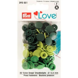 Kamsnaps Prym Love color rond 12,4mm donkergroen, groen en lime