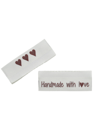 Go Handmade stoffen labels dubbelzijdig "Handmade with love" 10 stuks Sky Blue
