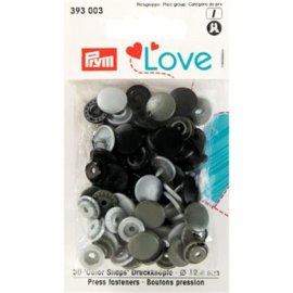 Kamsnaps Prym Love color rond 12,4mm zilver, antraciet en zwart