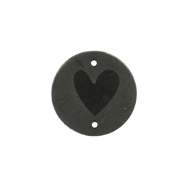 Leren label Round Hart 3cm antraciet