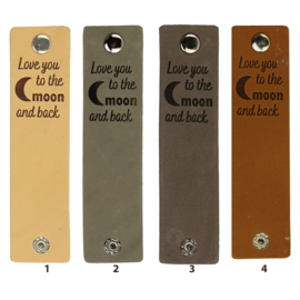 Durable Rechthoekige leren labels met drukknoop van 12 x 3 cm - Love you to the moon per 2 stuks