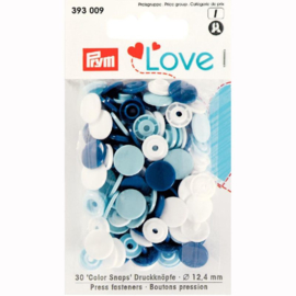 Color snaps -  Prym Love color rond 12,4mm wit, babyblauw en donkerblauw