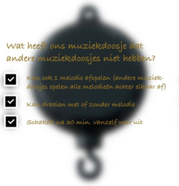Mobielhouder met muziekdoosje Zwart 10 verschillende melodie's