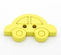 Houten knoop / applicatie auto geel 19 mm