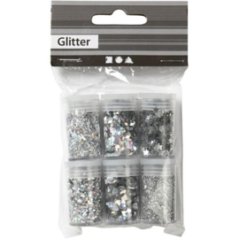 Glitter en pailletten zilver 6 x 5 gram