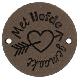 Durable Leren labels rond 3,5cm -Met liefde gemaakt per 2 stuks