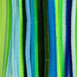 Chenilledraad 6mm Groen-blauw tinten -  24 stuks in doosje 