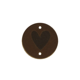 Leren label Round Hart 3cm Bruin