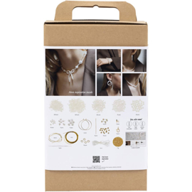 Creatieve box sieraden kettingen, armbanden,oorbellen, verguld en wit parelmoer