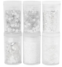 Glitter en pailletten wit parelmoer 6 x 5 gram