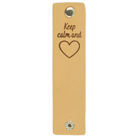 Durable Rechthoekige leren labels met drukknoop van 12 x 3 cm - Keep Calm and Love per 2 stuks