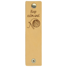 Durable Rechthoekige leren labels met drukknoop van 12 x 3 cm - Keep Calm and Crochet per 2 stuks