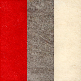 Gekaarde wol - Rood-grijs-wit Naaldvilt