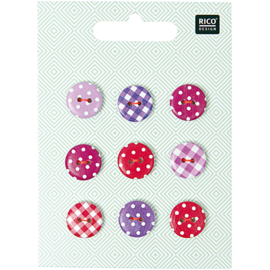 Rico houten knoopjes met stipjes  mix rood/roze