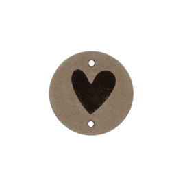 Leren label Round Hart 3cm Beige