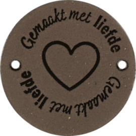 Durable Leren labels rond 3,5cm -Gemaakt met Liefde per 2 stuks