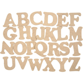 Houten letters, A-Z, h: 4 cm, dikte 2,5 mm, MDF, 26stuks