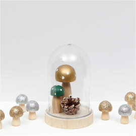 Rico Houten paddestoeltjes glitter goudkleur 23x30mm - 6 stuks