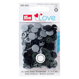 Kamsnaps Prym Love color rond 12,4mm zilver, antraciet en zwart