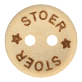 Houten knoop met tekst ★Stoer★ 15mm