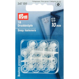 Prym aannaai drukknopen transparant kunststof rond 10mm - 18 stuks