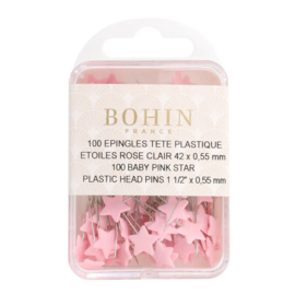 Bohin kopspelden ster 42x0,55mm roze - 1x100st