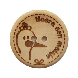 Durable houten knopen: Hoera een meisje 30mm -2 stuks-