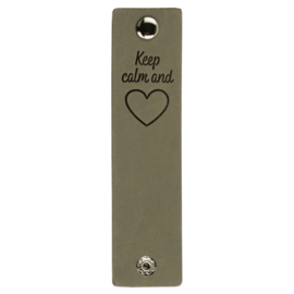 Durable Rechthoekige leren labels met drukknoop van 12 x 3 cm - Keep Calm and Love per 2 stuks