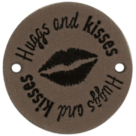 Durable Leren labels rond 3,5cm -Hugss and kisses per 2 stuks