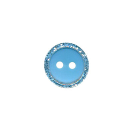 Knoop met opstaand glitterrandje - Lichtblauw 11 mm
