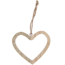 Rico hart hanger met gouden glitters 8cmx8cm hout