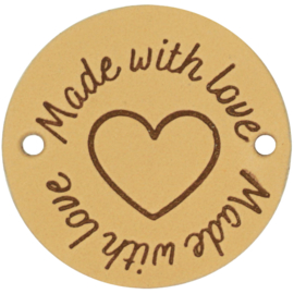 Durable Leren labels rond 3,5cm - Made with love per 2 stuks