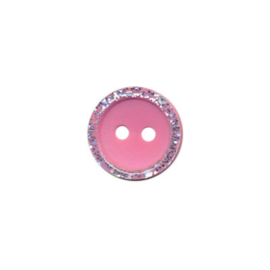 Knoop met opstaand glitterrandje - roze 11 mm