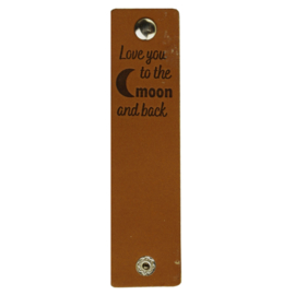 Durable Rechthoekige leren labels met drukknoop van 12 x 3 cm - Love you to the moon per 2 stuks