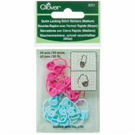 Clover   stitch markers, steekmarkeerders maat M blauw/fuchsia