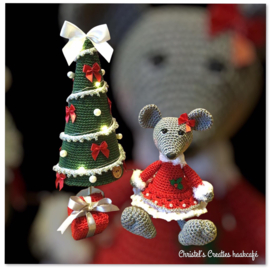 Garen en Fourniturenpakket Kerstmuis - Boom - Pakje - grijs-rood-groen