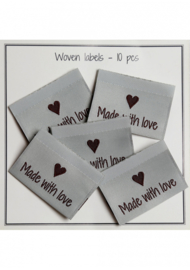 Go Handmade stoffen labels dubbelzijdig "Made by love" Sky blue 10 stuks