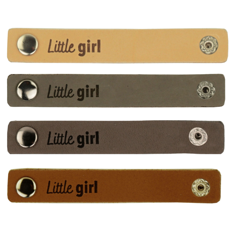 Durable leren label bandje met drukknoop van 10 x 1,5 cm - Little girl per 2 stuks