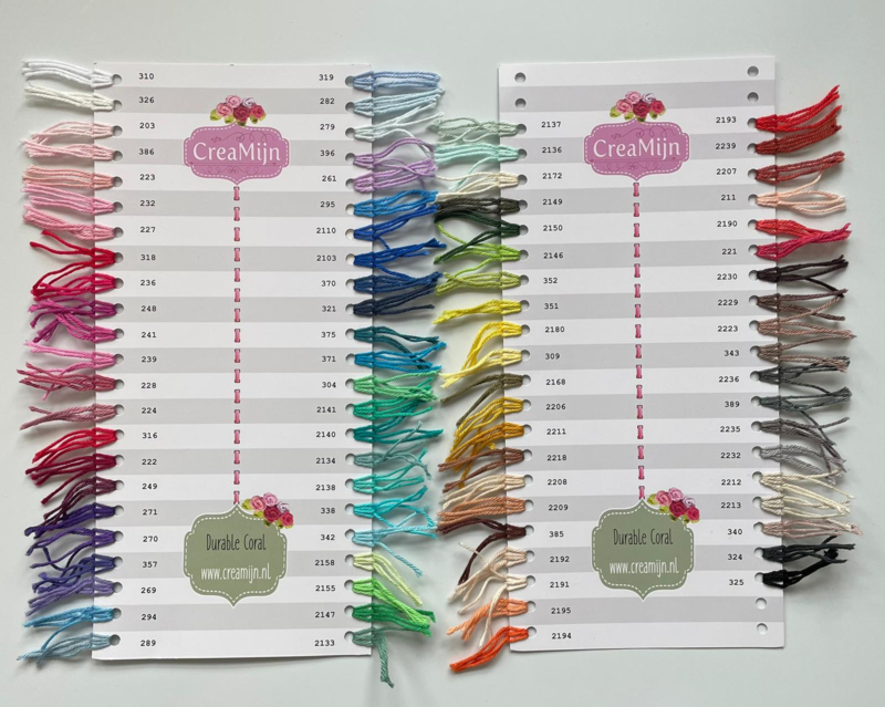 Staalkaart - Durable Coral 86 kleurtjes met draadjes! | Staalkaarten van diverse garens | CreaMijn