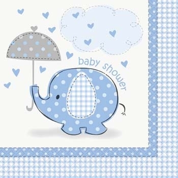 Geboorte versiering servetten olifantje blauw 16 stuks