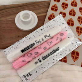 Kaars met tekst - set van 3 - Sinterklaas pink