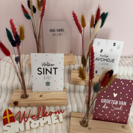 KaartStandaard met vaasje droogbloemen - Sint/Kerst